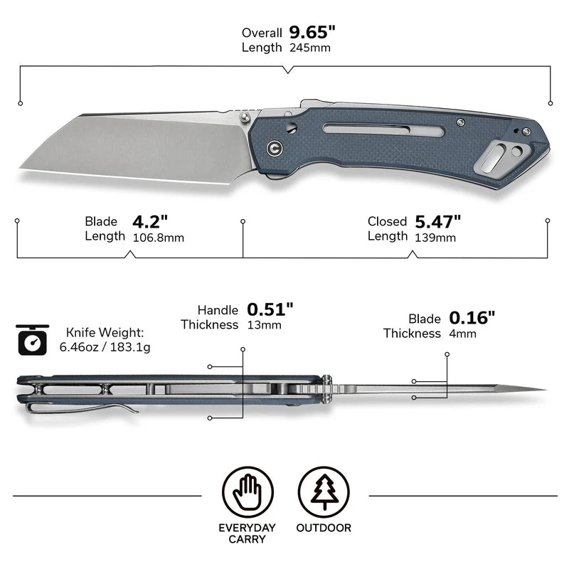 CIVIVI Buster FG Neutral Blue G10 Handle Satin Finished Nitro V-Blade 4.2"