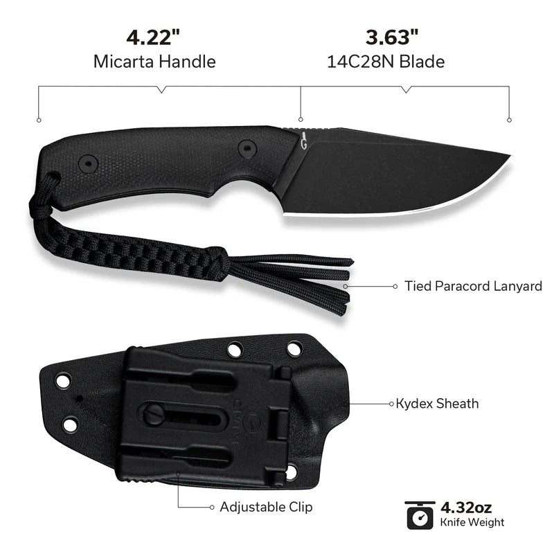 CIVIVI Gander Black Canvas Micarta Handle Stonewashed 14C28N Blade 3.63"