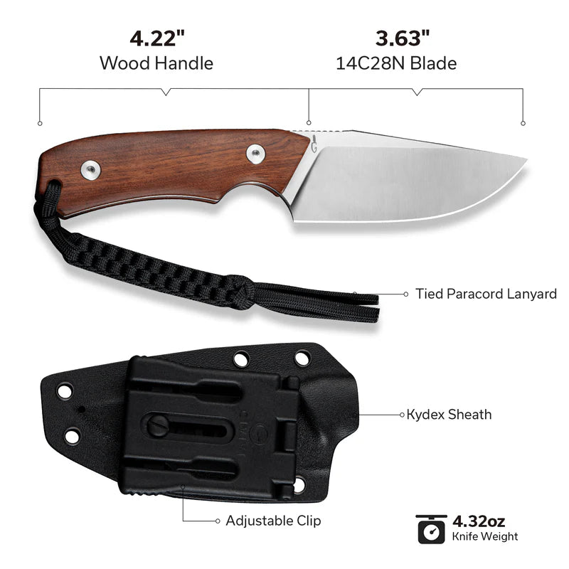 CIVIVI Gander Guibourtia Wood Handle Satin Finished 14C28N 3.63"