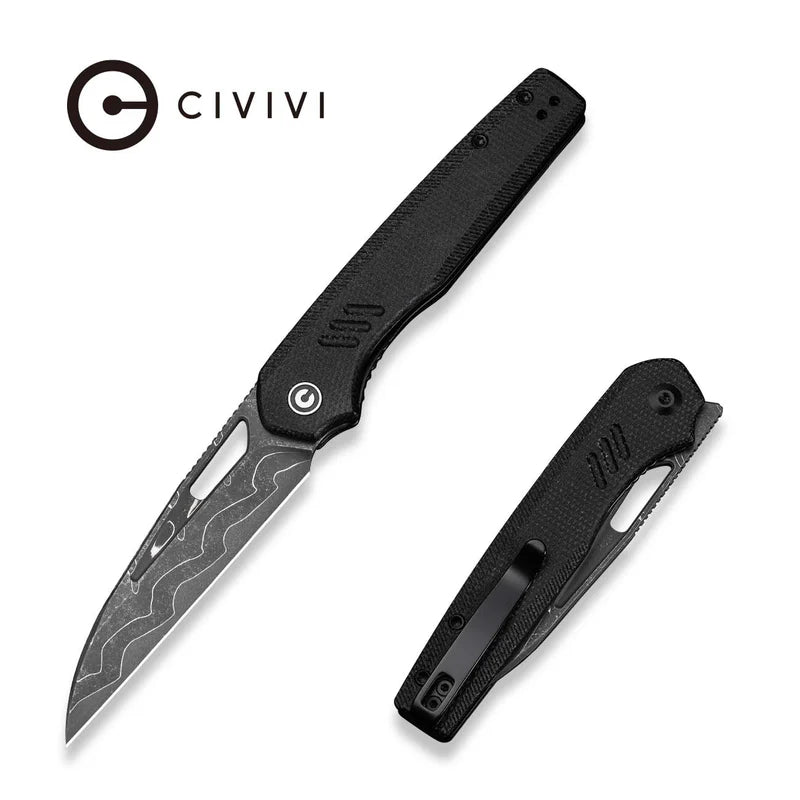 CIVIVI Guile Black Canvas Micarta Handle Damascus Blade 3.25"
