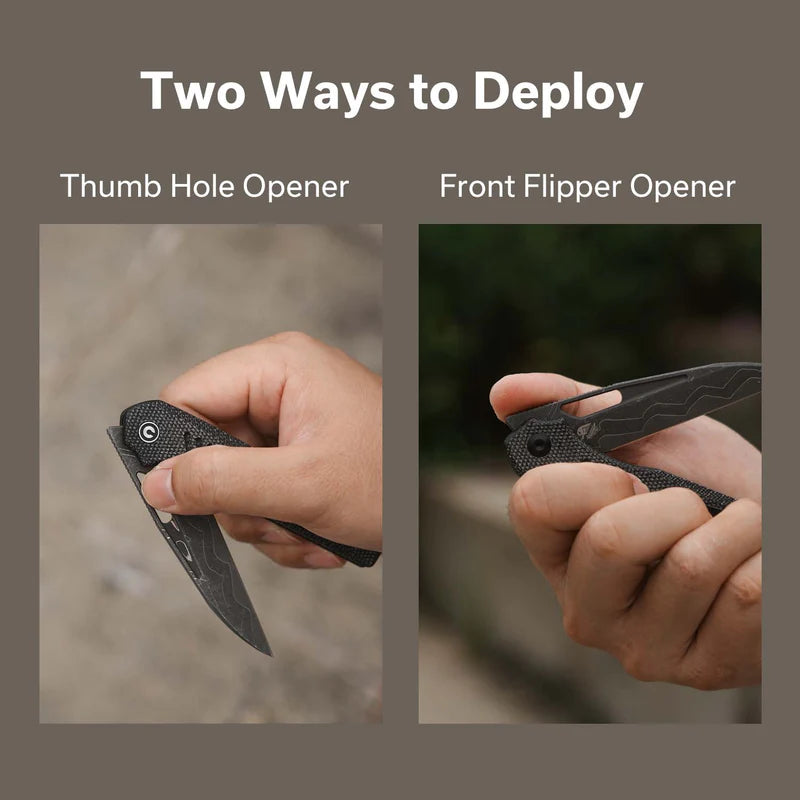 CIVIVI Guile Black Canvas Micarta Handle Damascus Blade 3.25"