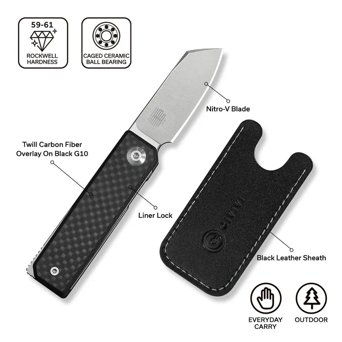 CIVIVI Kukei Twill Carbon Black G10 Handle Satin Finished Nitro-V Blade 2.02"