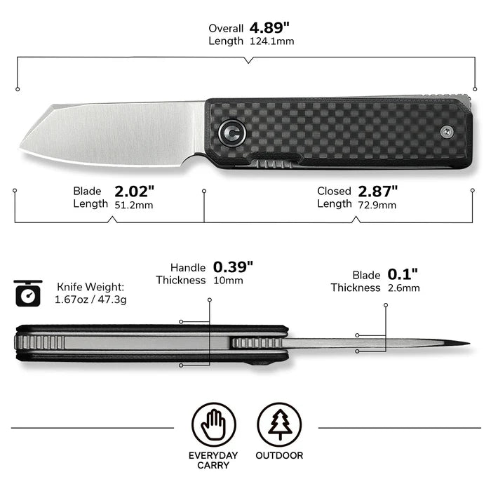 CIVIVI Kukei Twill Carbon Black G10 Handle Satin Finished Nitro-V Blade 2.02"