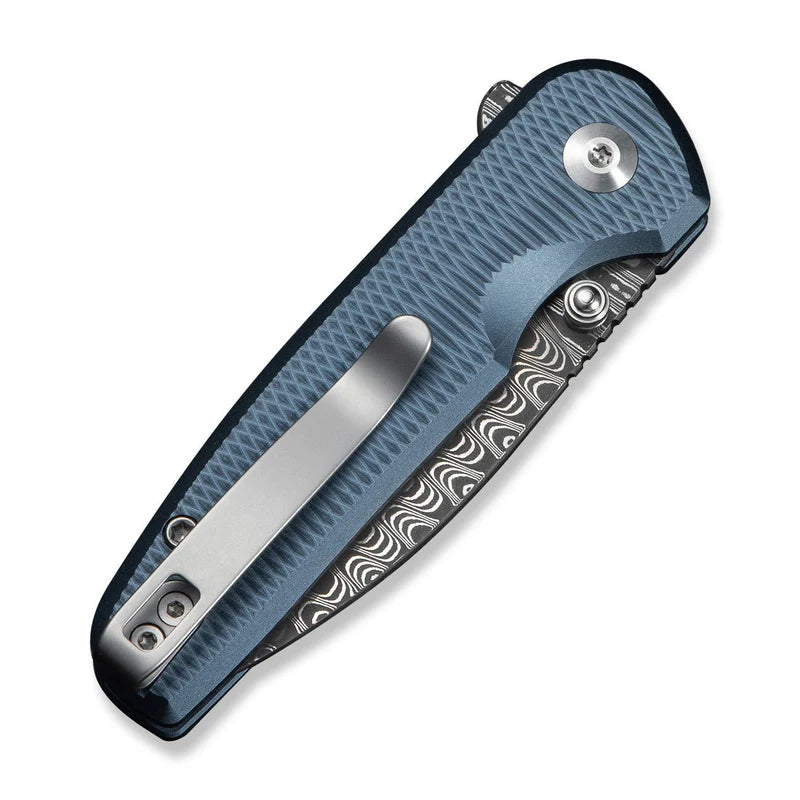 CIVIVI Mini Shakan Blue Aluminum Handle Damascus Blade 2.48"