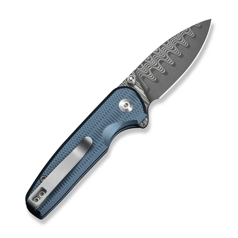 CIVIVI Mini Shakan Blue Aluminum Handle Damascus Blade 2.48"