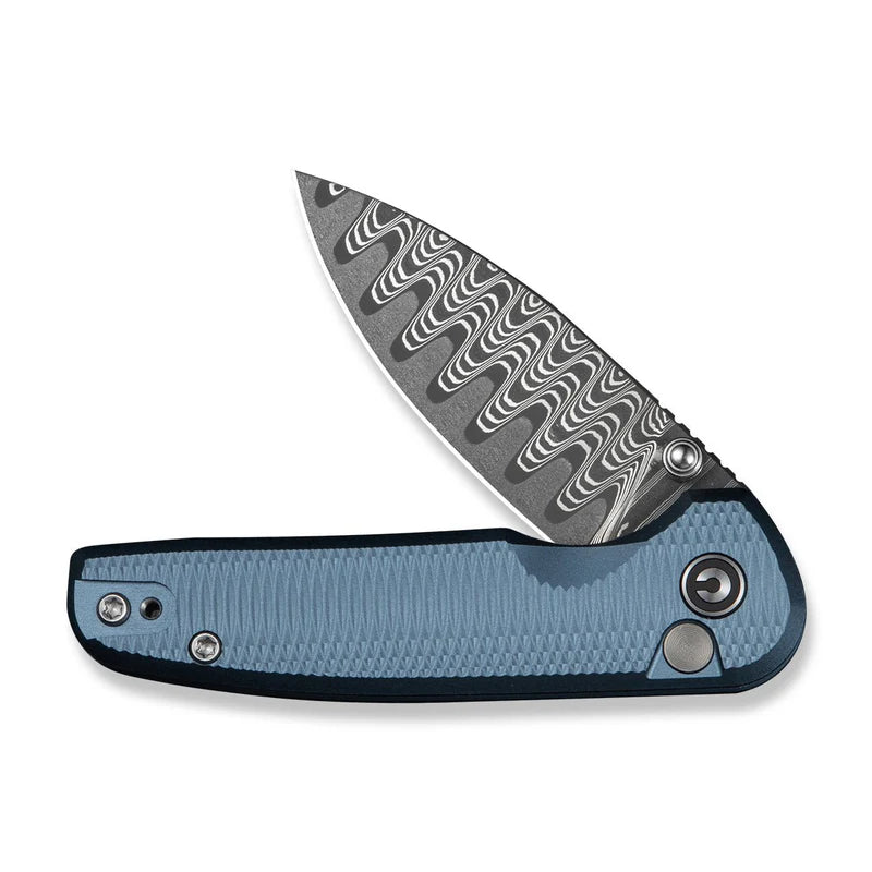 CIVIVI Mini Shakan Blue Aluminum Handle Damascus Blade 2.48"