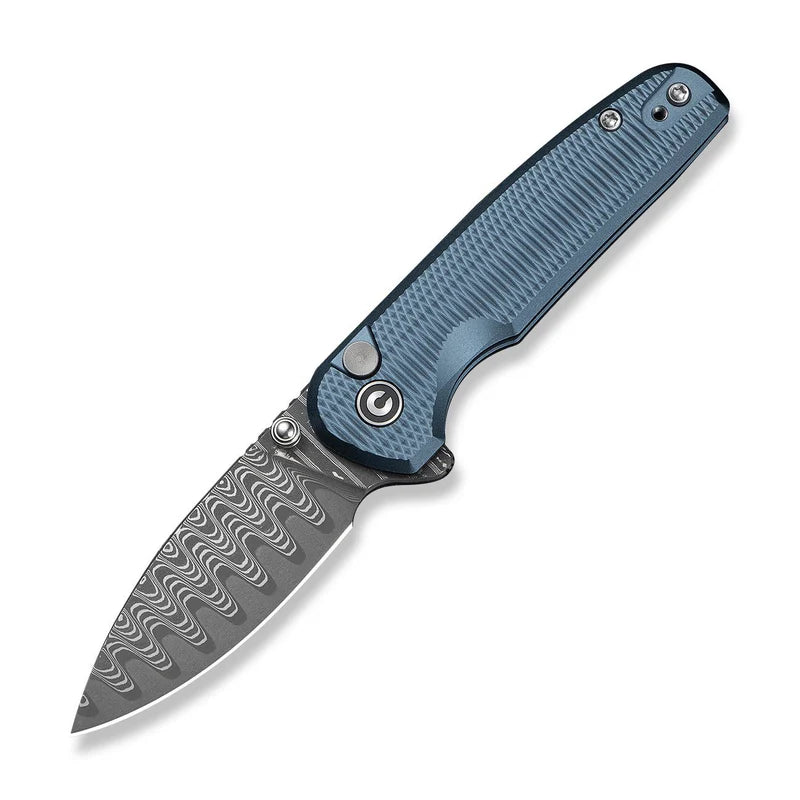CIVIVI Mini Shakan Blue Aluminum Handle Damascus Blade 2.48"