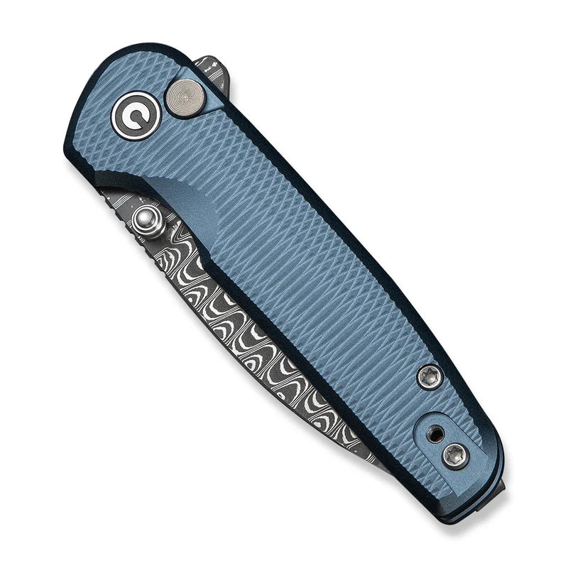 CIVIVI Mini Shakan Blue Aluminum Handle Damascus Blade 2.48"