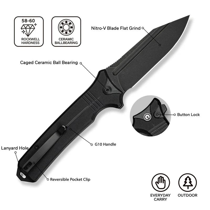 CIVIVI Neurohaptic Black G10 Handle Black Nitro-V Blade