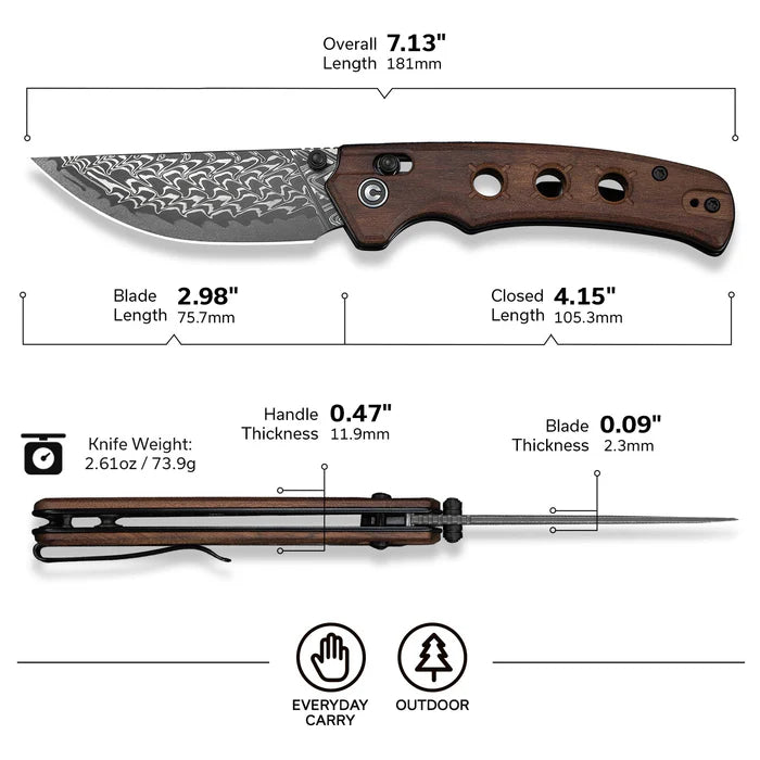CIVIVI Noctis Wood Handle Damascus Blade 2.98"
