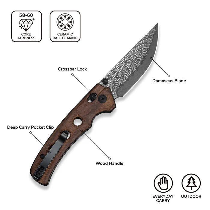 CIVIVI Noctis Wood Handle Damascus Blade 2.98"