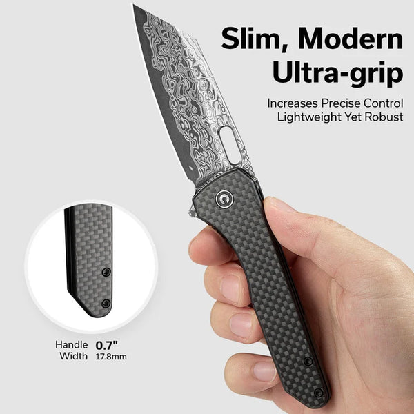 CIVIVI Nugz Flipper & Thumb Hole Carbon Fiber & Damascus Blade