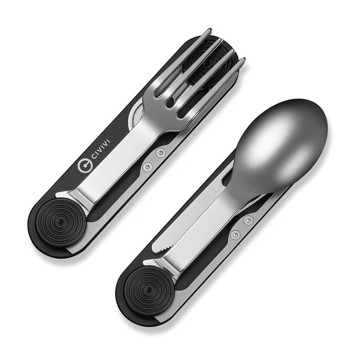 CIVIVI Partake Black Aluminum Handle Stainless Steel Knife, Fork, Spoon & Can Opener