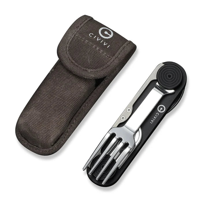 CIVIVI Partake Black Aluminum Handle Stainless Steel Knife, Fork, Spoon & Can Opener