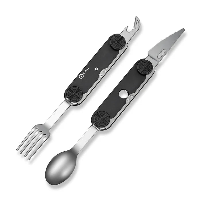CIVIVI Partake Black Aluminum Handle Stainless Steel Knife, Fork, Spoon & Can Opener