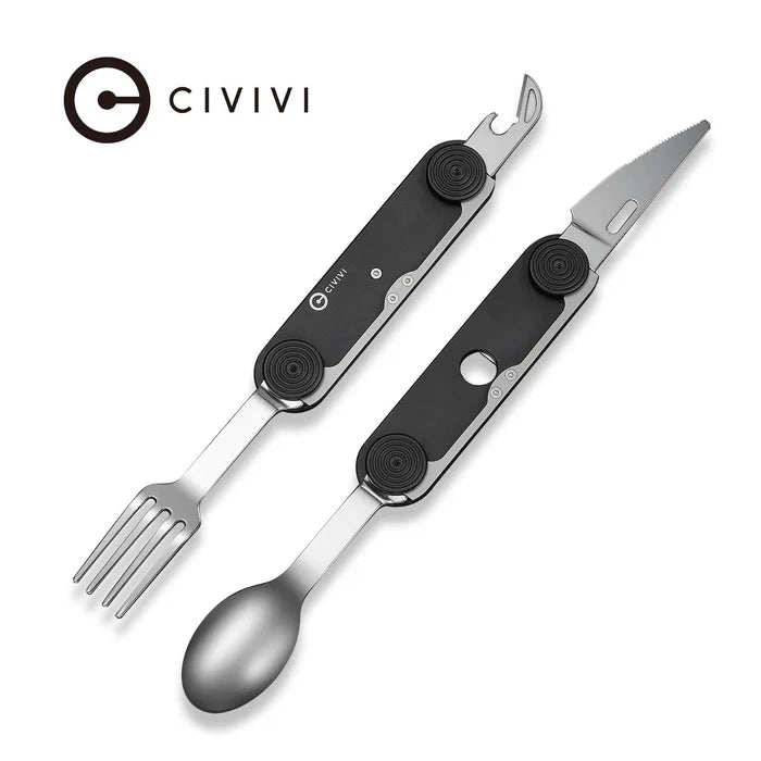 CIVIVI Partake Black Aluminum Handle Stainless Steel Knife, Fork, Spoon & Can Opener