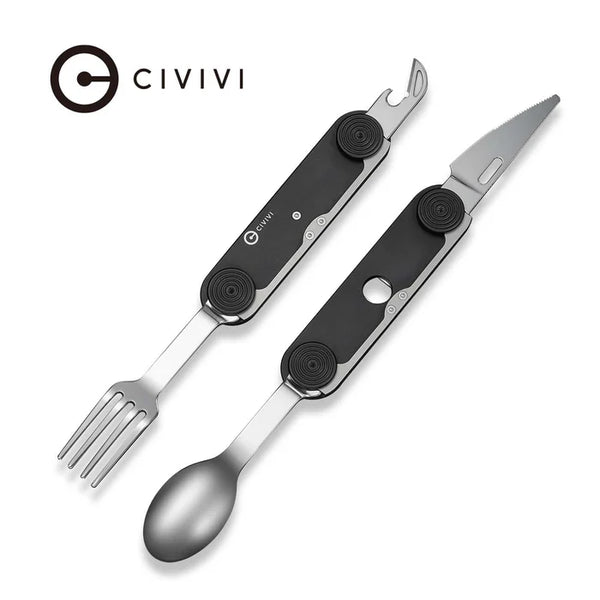 CIVIVI Partake Black Aluminum Handle Stainless Steel Knife, Fork, Spoon & Can Opener