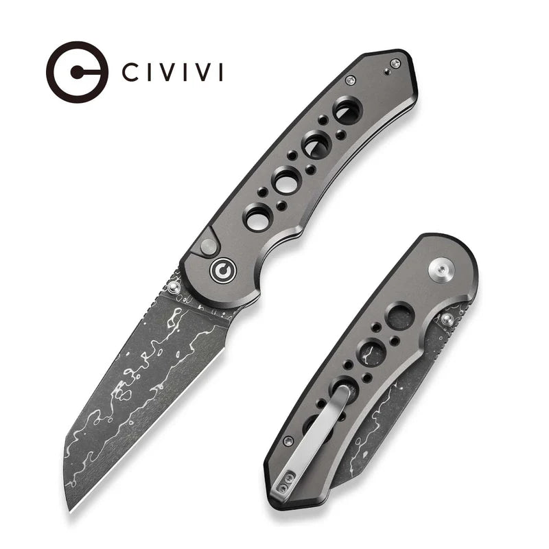 CIVIVI Pragma Prime Gray Aluminum Handle Damascus Blade 3.49"