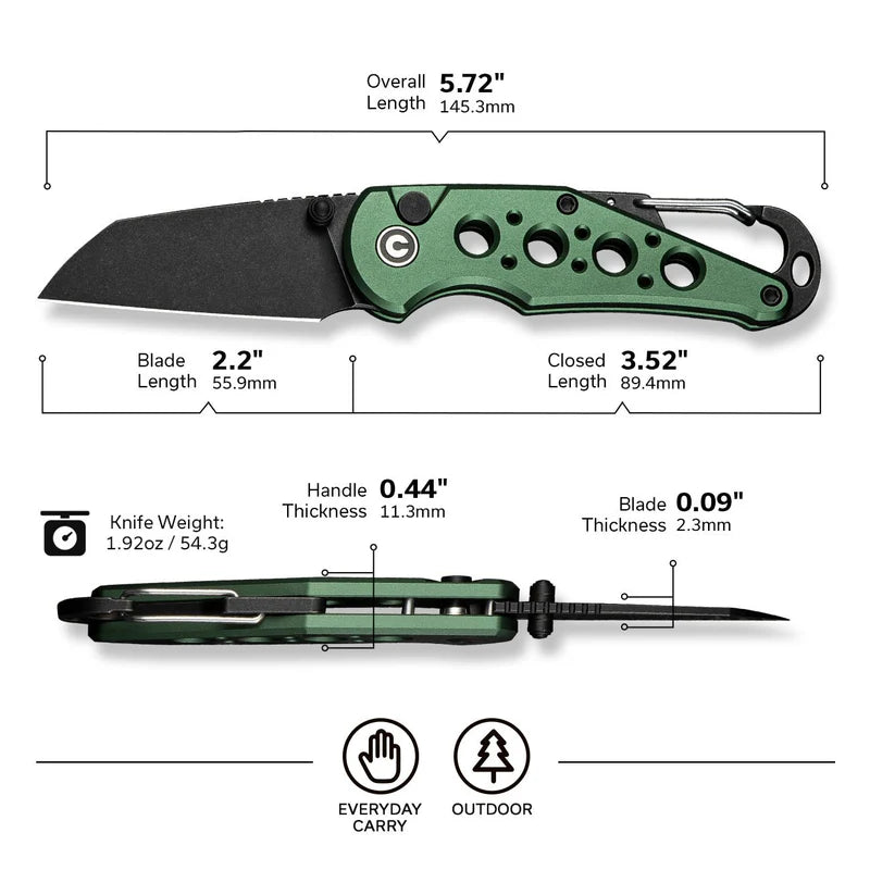 CIVIVI Pragma Green Aluminum Handle Black Nitro-V Blade