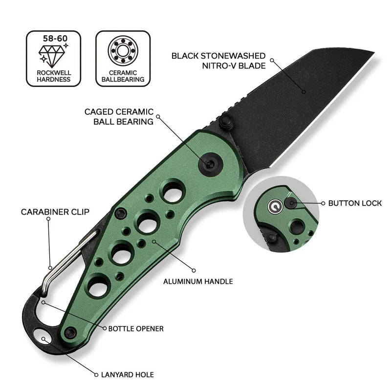 CIVIVI Pragma Green Aluminum Handle Black Nitro-V Blade
