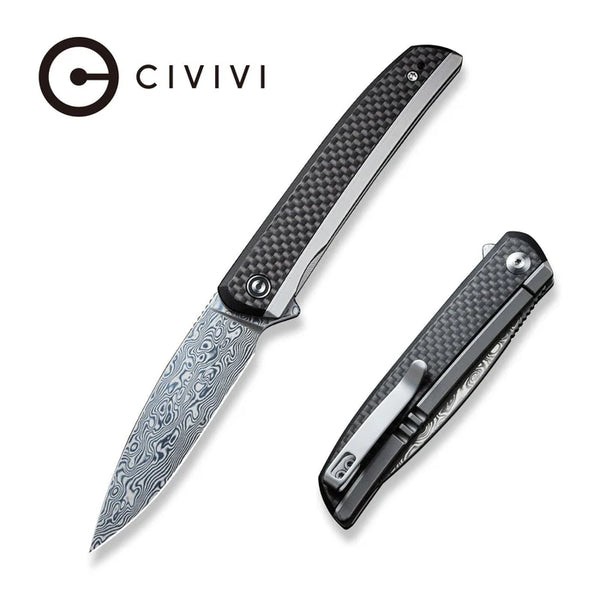 CIVIVI Savant Flipper Knife Carbon Fiber Handle w/ Damascus Blade