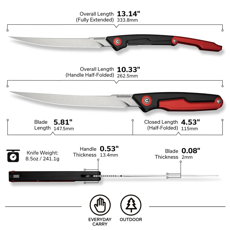 CIVIVI Shawka Black/Red Handle Satin Finished 14C28N Blade 5.81"