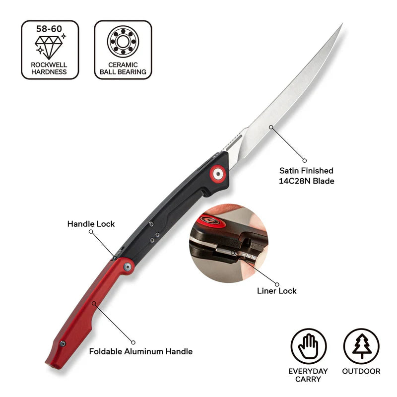 CIVIVI Shawka Black/Red Handle Satin Finished 14C28N Blade 5.81"