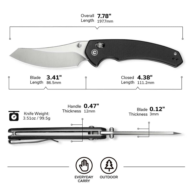 CIVIVI Sixgill Black G10 Satin Finishes Nitro-V Blade