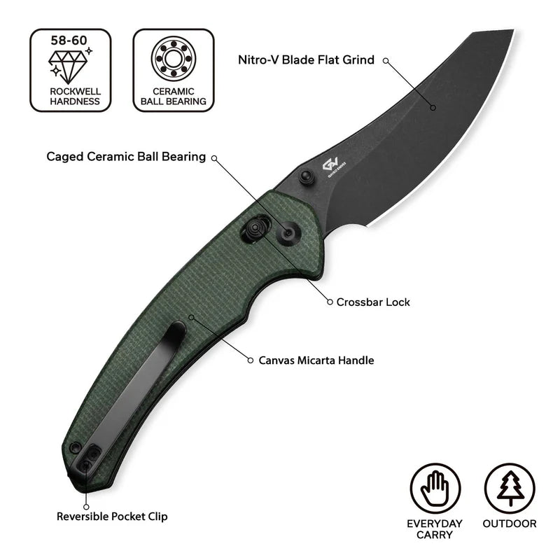 CIVIVI Sixgill Green Canvas Micarta Handle Nitro V-Blade 3.41"