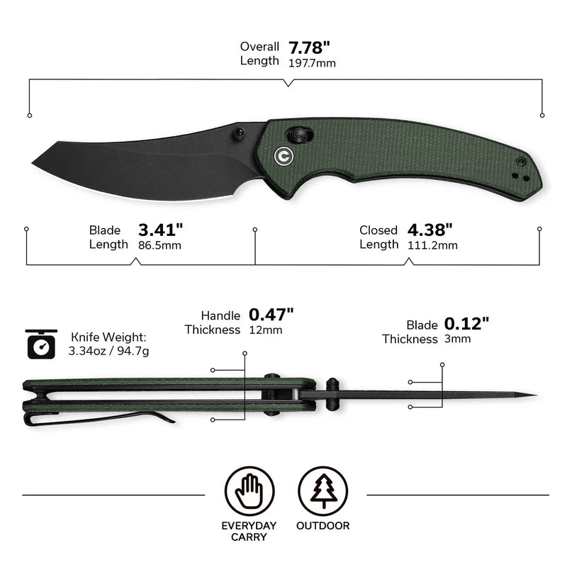 CIVIVI Sixgill Green Canvas Micarta Handle Nitro V-Blade 3.41"