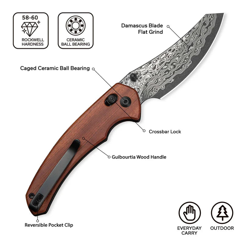 CIVIVI Sixgill Guibourtia Wood Handle Damascus Blade