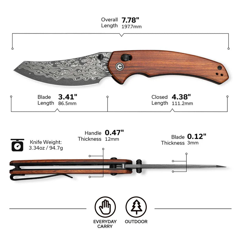 CIVIVI Sixgill Guibourtia Wood Handle Damascus Blade