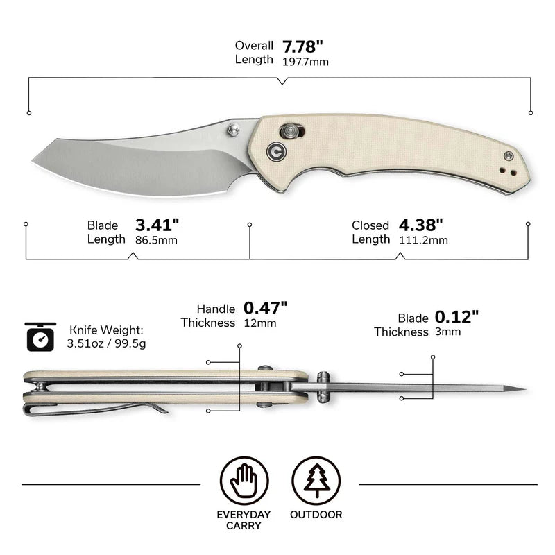 CIVIVI Sixgill Ivory G10 Satin finished Nitro V-Blade 3.41"