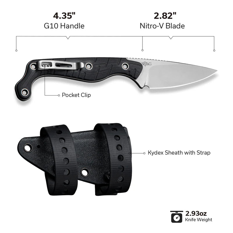 CIVIVI SŌKN Fixed Blade Knife G10 Handle Nitro-V Blade 2.82"