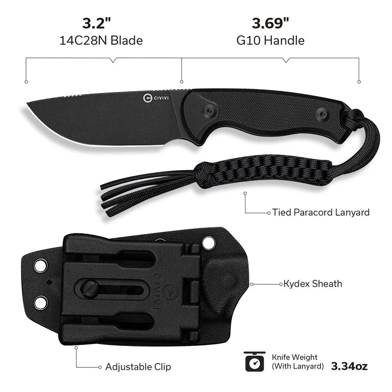 CIVIIVI Timberbark Black Handle 14C28N Blade 3.2"