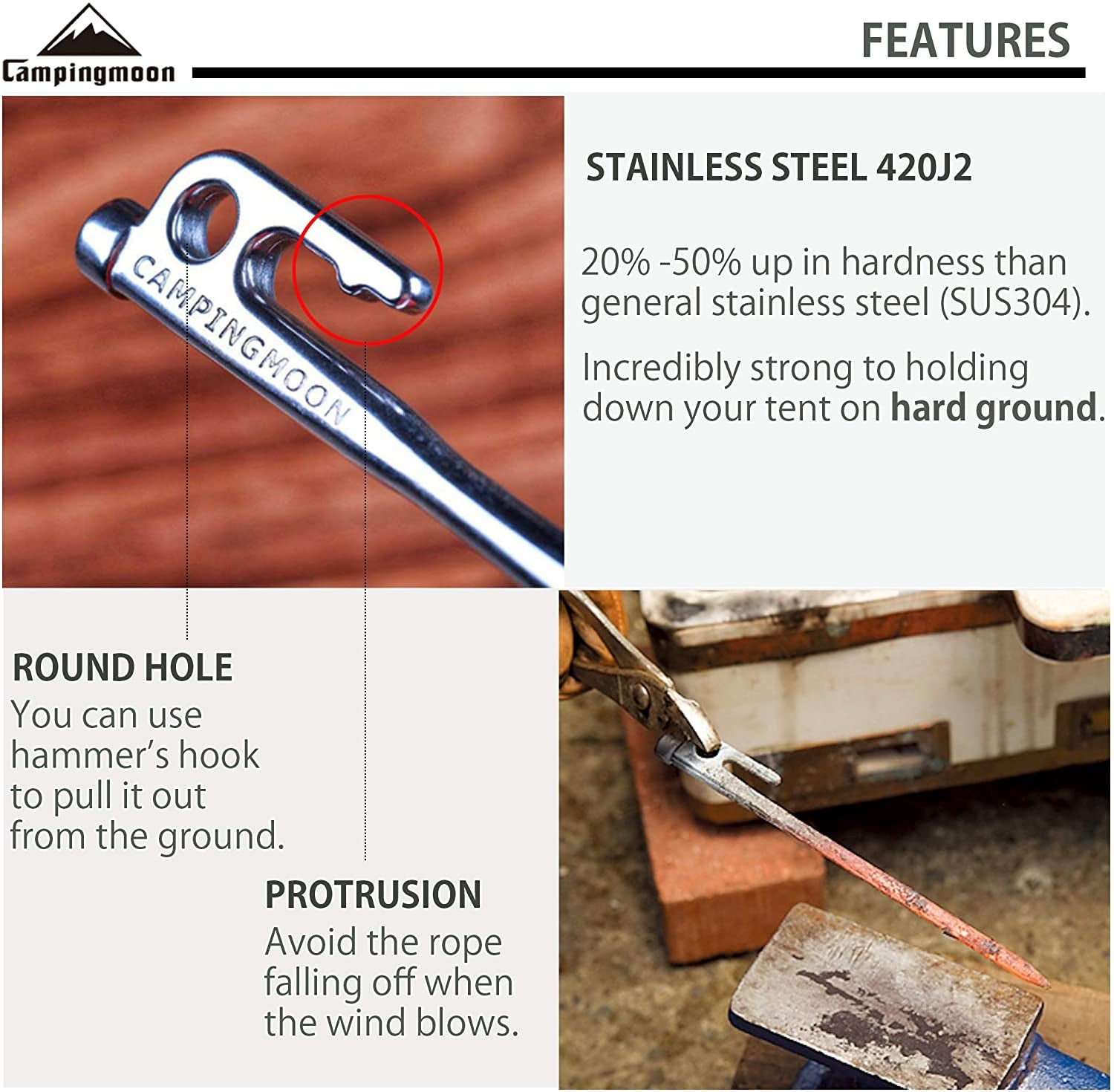 Campingmoon Stainless Steel Tent Peg