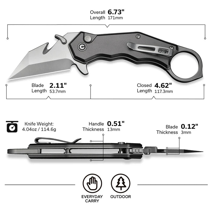 CIVIVI Amaroq Gray Aluminum Handle Satin Finished Nitro-V Blade 2.11"