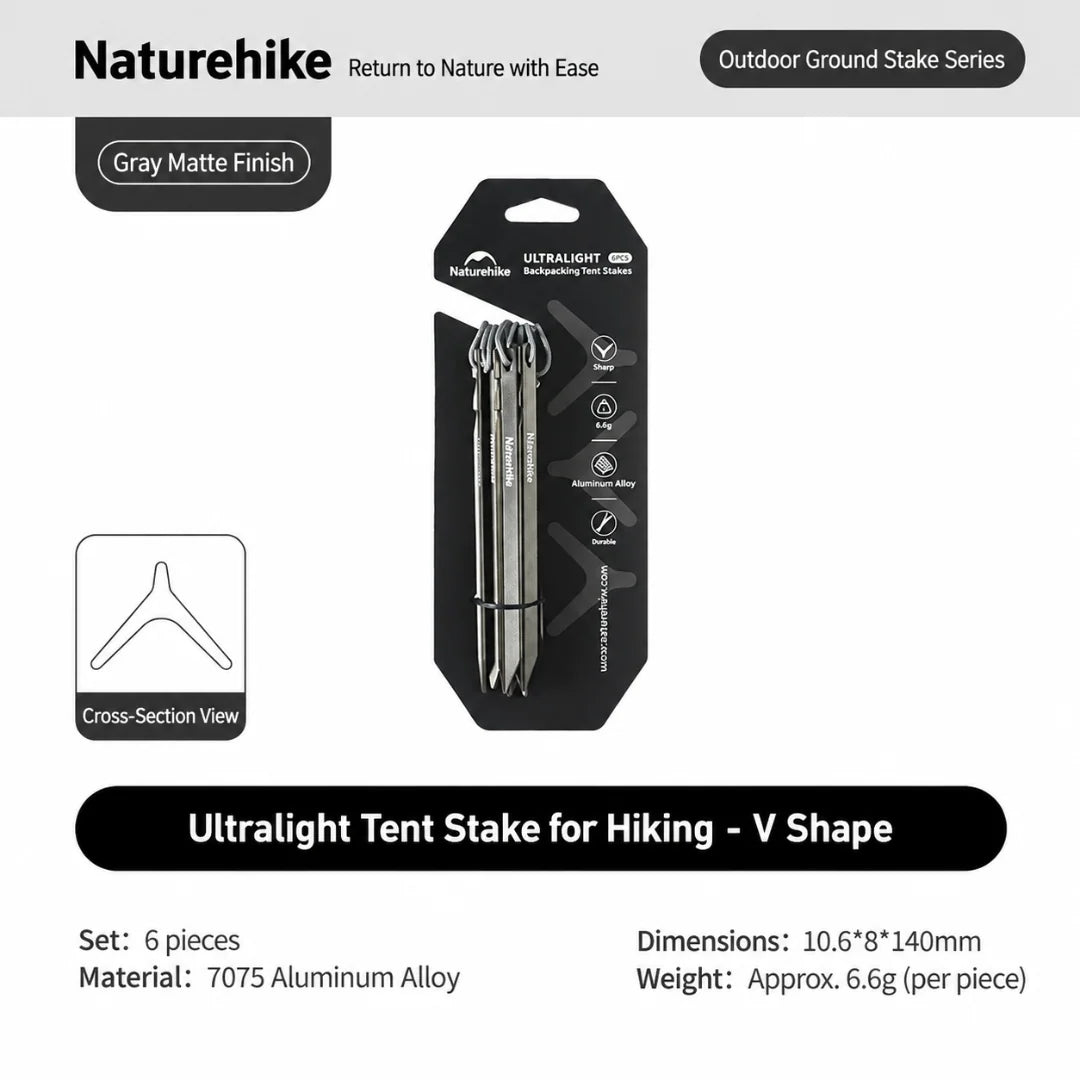 Naturehike Lightweight Aluminium Tent Pegs – 6 Pack