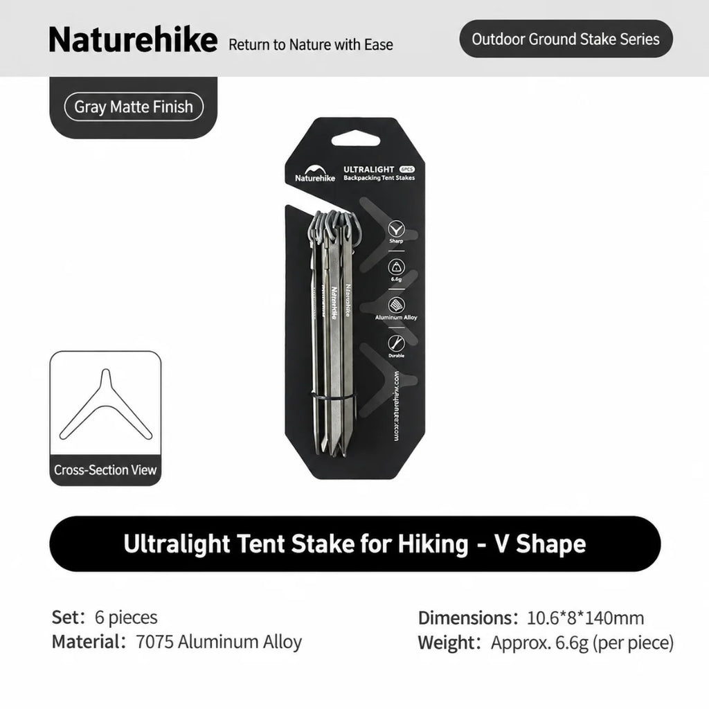 Naturehike Lightweight Aluminium Tent Pegs – 6 Pack