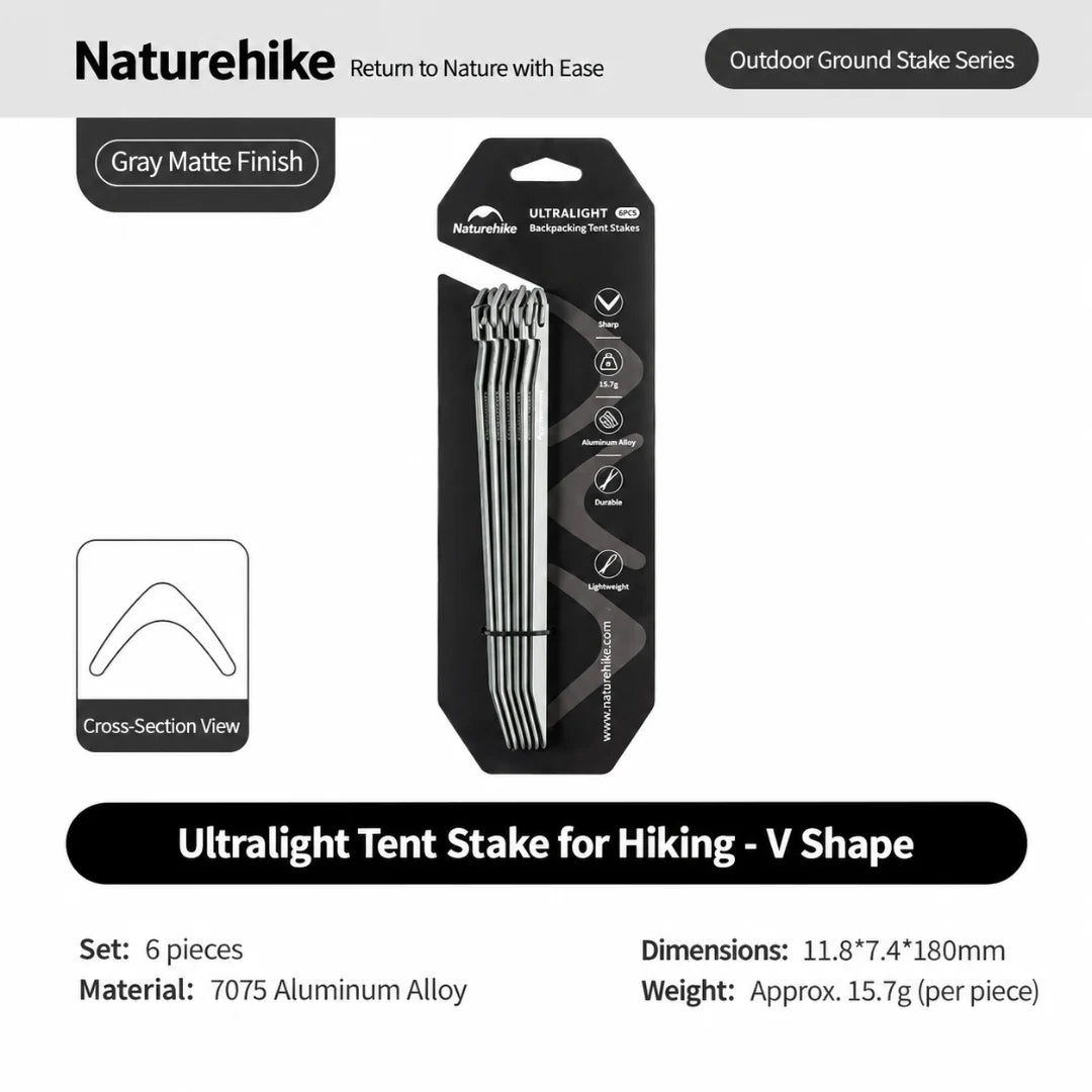 Naturehike Lightweight Aluminium Tent Pegs – 6 Pack