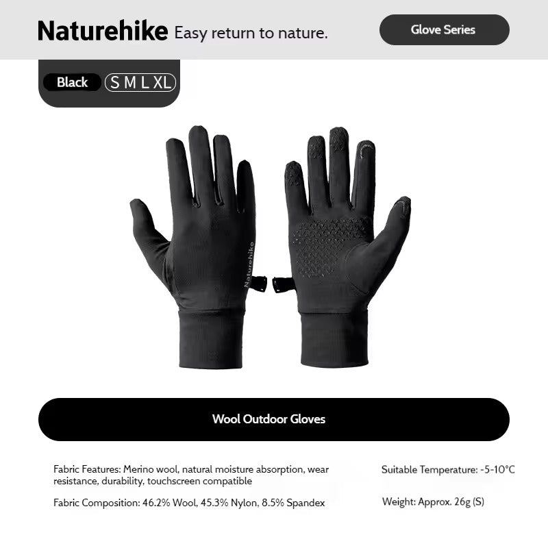 Naturehike Merino Wool Outdoor Gloves – Black