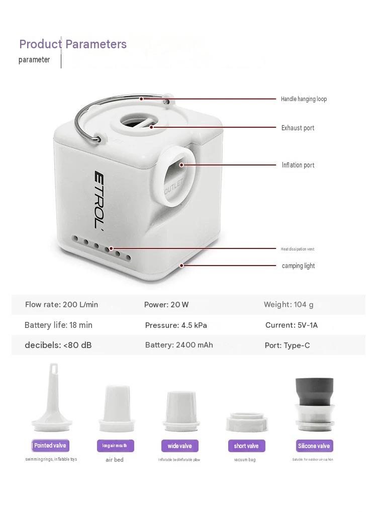 Etrol Multifunctional Air Pump w/ Light 2400mAh