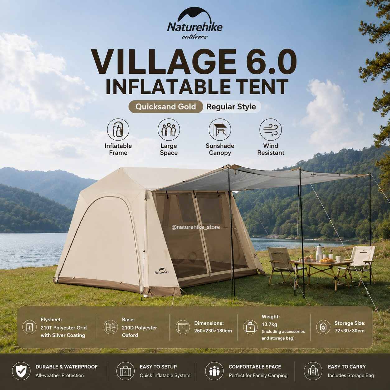 Naturehike Village 6.0 Air Inflatable Tent – Quicksand Gold