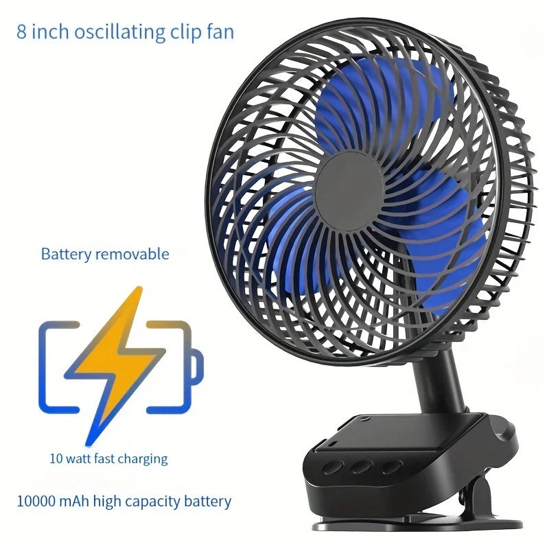 GL Extra 8 Inch Oscillating Clip Fan Black
