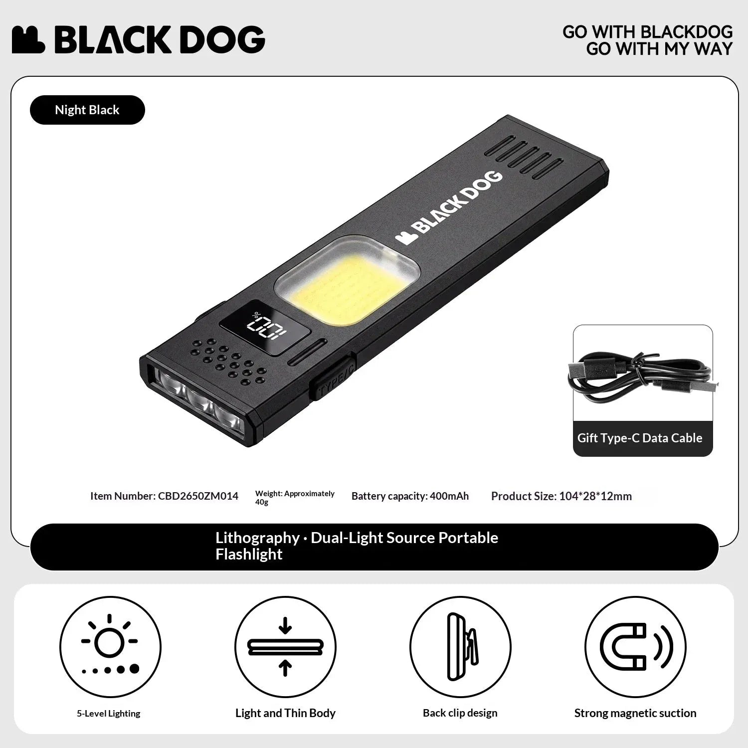 Blackdog Lithography Dual Source Portable Flashlight