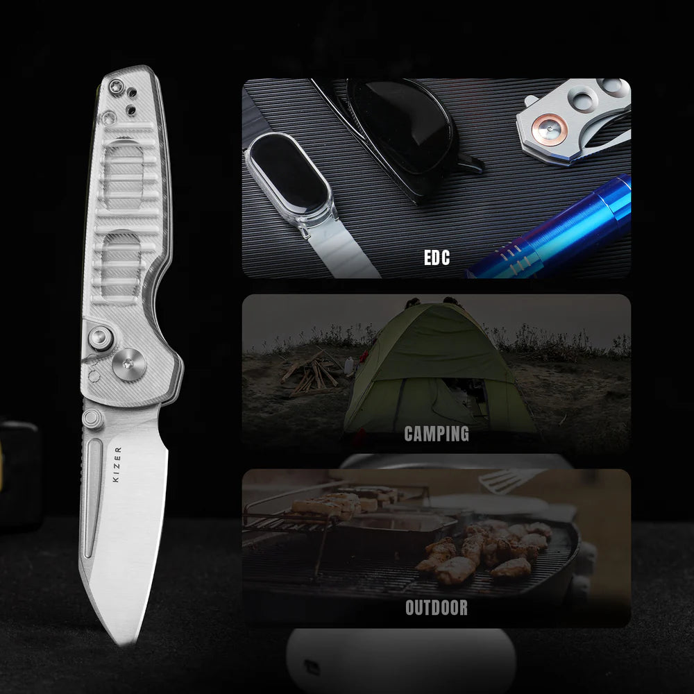 KIZER Parakeet Nitro-V Blade Acrylic Handle Button Liner Lock 2.46"