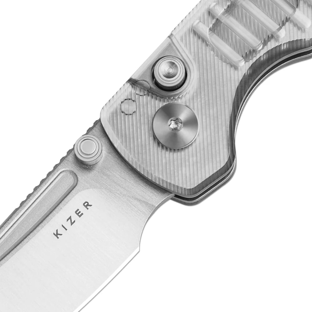KIZER Parakeet Nitro-V Blade Acrylic Handle Button Liner Lock 2.46"