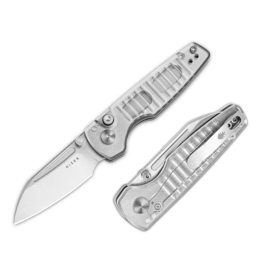 KIZER Parakeet Nitro-V Blade Acrylic Handle Button Liner Lock 2.46"