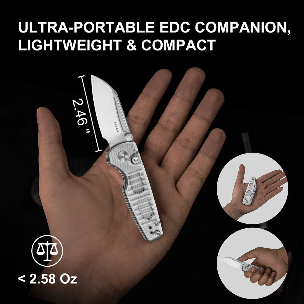 KIZER Parakeet Nitro-V Blade Acrylic Handle Button Liner Lock 2.46"