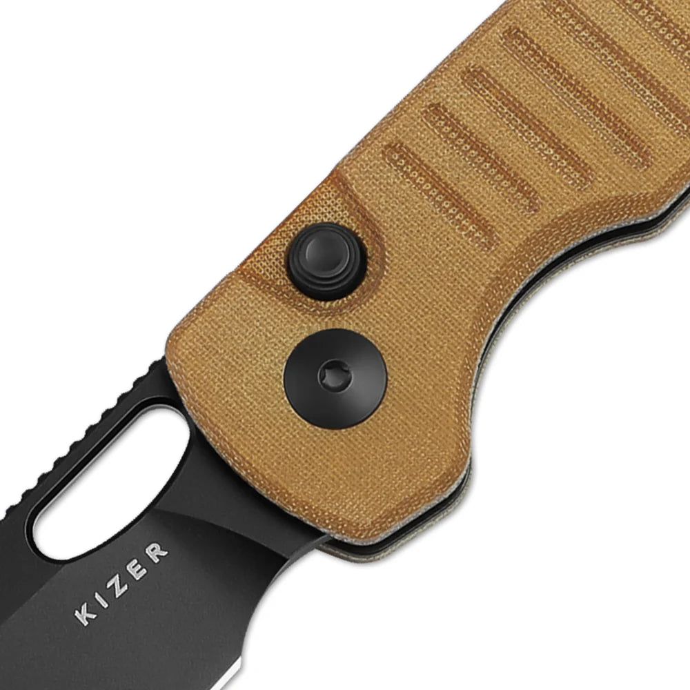 KIZER Parakeet Nitro-V Blade Micarta Handle Button Liner Lock 2.46"